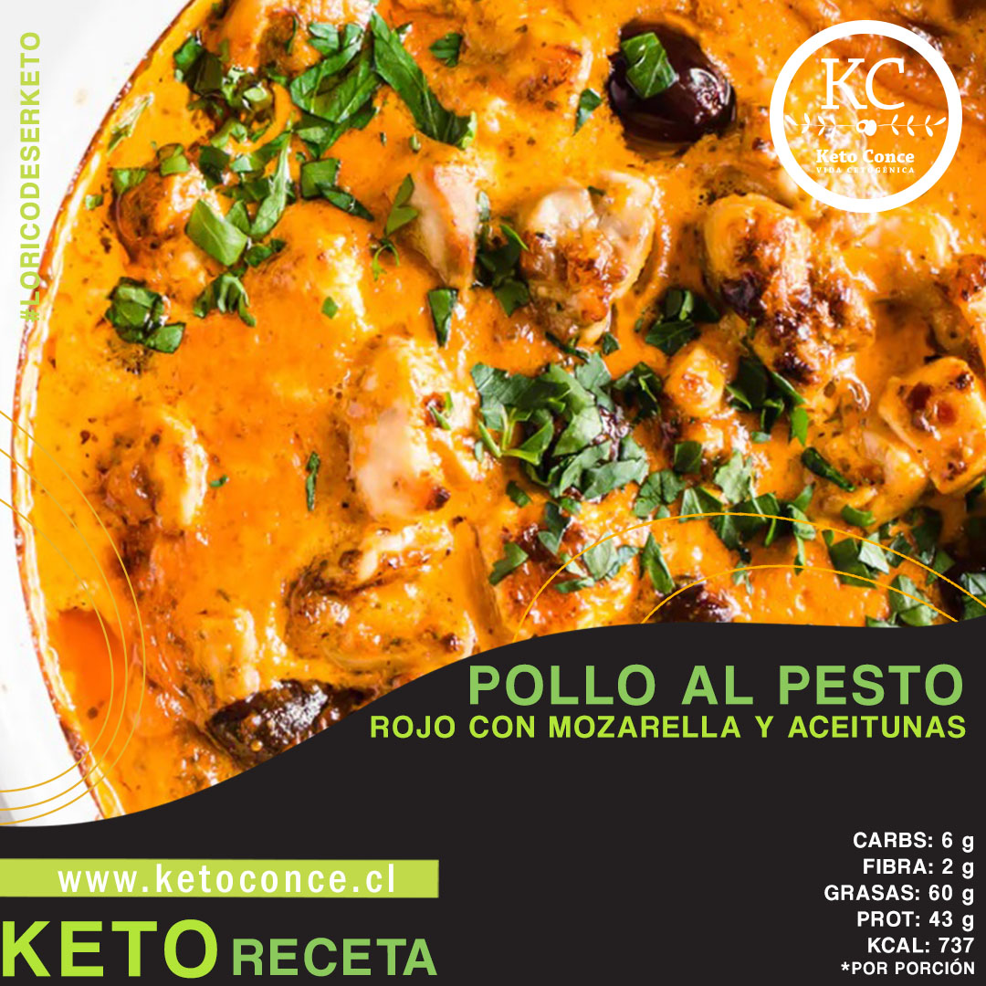 Pollo al pesto rojo con mozarella y aceitunas